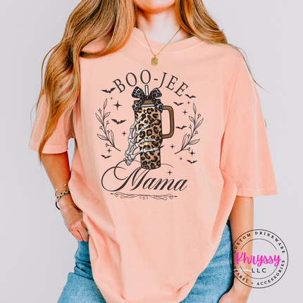 Peachy tee with the boujee Halloween mom bats and tumbler graphic