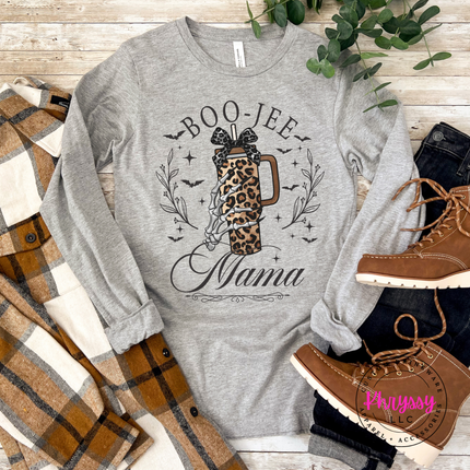 Athletic Heather tee with a boo-jee mama design.