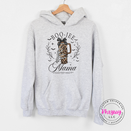 Ash hoodie with the Boo Jee Mama leopard tumbler graphic