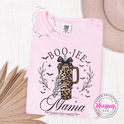 Blossom tee with the Boo Jee Mama leopard tumbler graphic