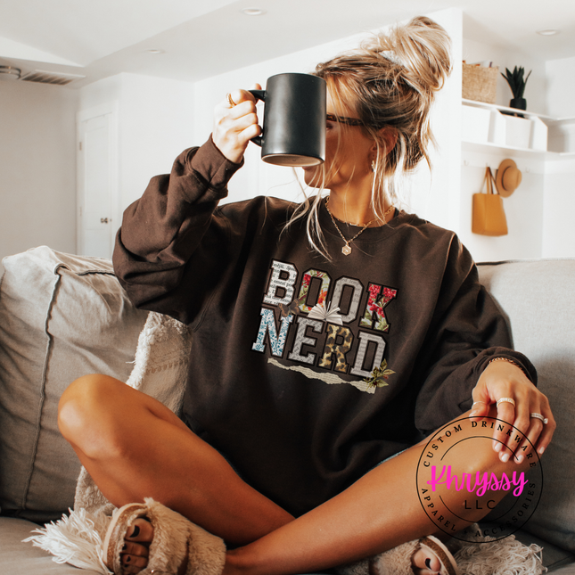Book Nerd Floral Collage Crewneck Sweatshirt | Reader Gift Women