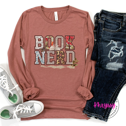 Book Nerd Floral Collage Long Sleeve Tee | Reader Gift for Women