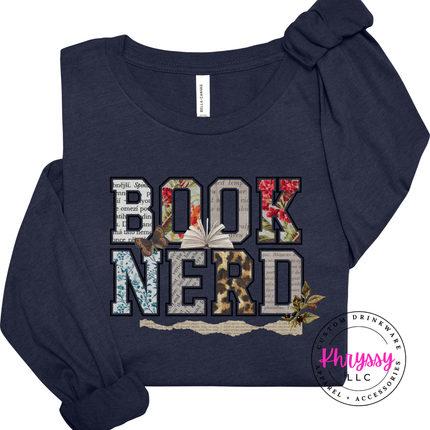 Book Nerd Floral Collage Long Sleeve Tee | Reader Gift for Women
