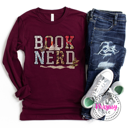 Book Nerd Floral Collage Long Sleeve Tee | Reader Gift for Women