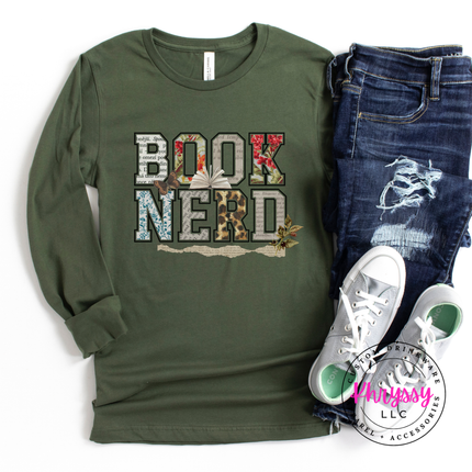 Book Nerd Floral Collage Long Sleeve Tee | Reader Gift for Women
