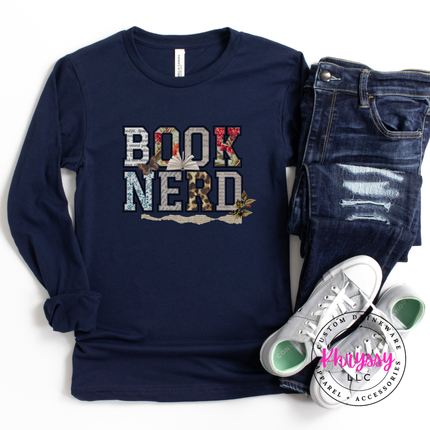 Book Nerd Floral Collage Long Sleeve Tee | Reader Gift for Women
