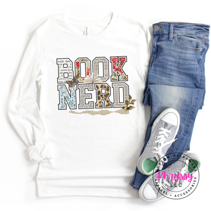 Book Nerd Floral Collage Long Sleeve Tee | Reader Gift for Women