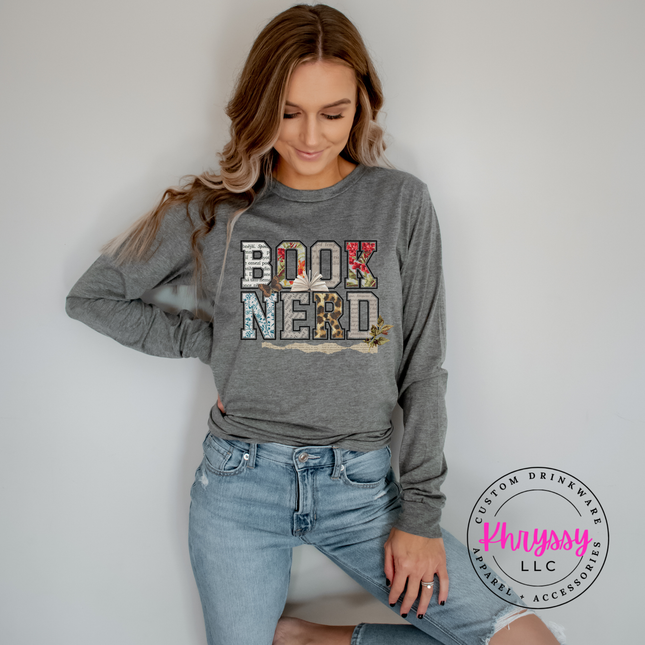 Book Nerd Floral Collage Long Sleeve Tee | Reader Gift for Women