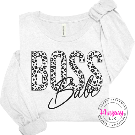 Boss Babe Leopard Long Sleeve Tee for Confident Women and Entrepreneurs