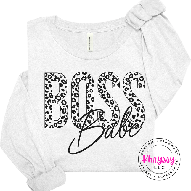 Boss Babe Leopard Long Sleeve Tee for Confident Women and Entrepreneurs