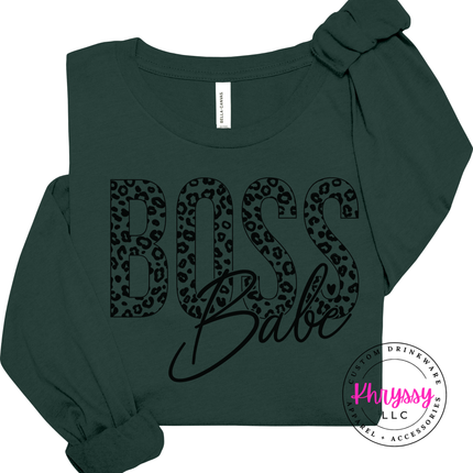 Boss Babe Leopard Long Sleeve Tee for Confident Women and Entrepreneurs