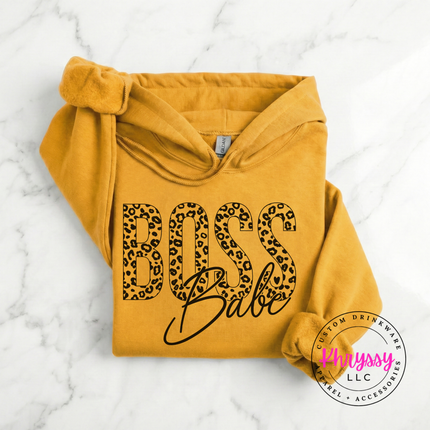 Boss Babe Leopard Graphic Hoodie Warm Gift for Female Entrepreneurs