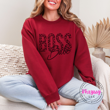 Boss Babe Leopard Crewneck Sweatshirt Cozy Gift for Women Leaders