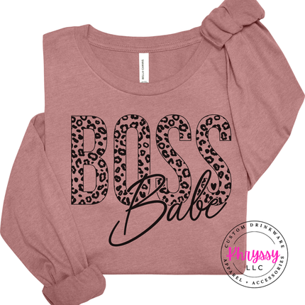 Boss Babe Leopard Long Sleeve Tee for Confident Women and Entrepreneurs