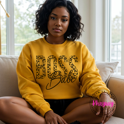 Boss Babe Leopard Crewneck Sweatshirt Cozy Gift for Women Leaders