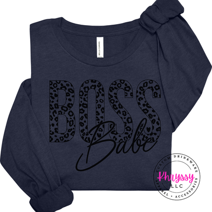 Boss Babe Leopard Long Sleeve Tee for Confident Women and Entrepreneurs