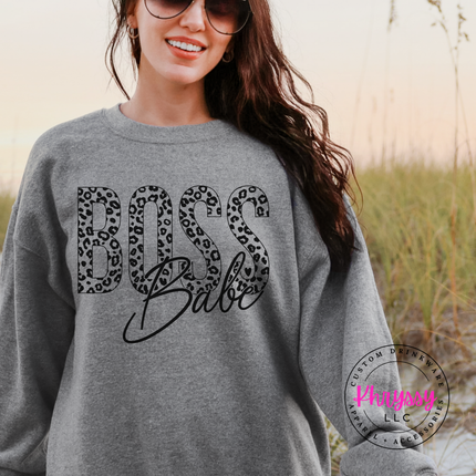 Boss Babe Leopard Crewneck Sweatshirt Cozy Gift for Women Leaders