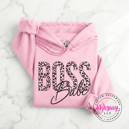Boss Babe Leopard Graphic Hoodie Warm Gift for Female Entrepreneurs