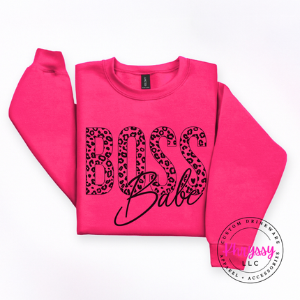 Boss Babe Leopard Crewneck Sweatshirt Cozy Gift for Women Leaders