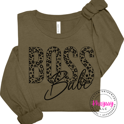 Boss Babe Leopard Long Sleeve Tee for Confident Women and Entrepreneurs