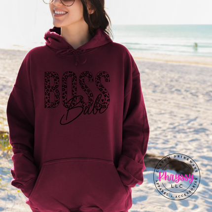 Boss Babe Leopard Graphic Hoodie Warm Gift for Female Entrepreneurs
