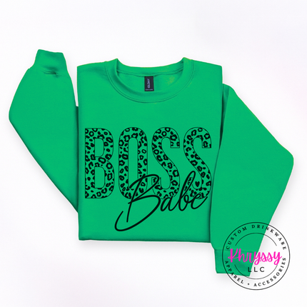 Boss Babe Leopard Crewneck Sweatshirt Cozy Gift for Women Leaders
