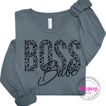 Boss Babe Leopard Long Sleeve Tee for Confident Women and Entrepreneurs