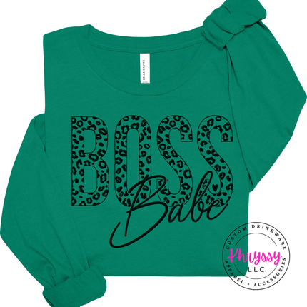 Boss Babe Leopard Long Sleeve Tee for Confident Women and Entrepreneurs