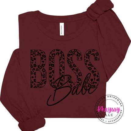 Boss Babe Leopard Long Sleeve Tee for Confident Women and Entrepreneurs