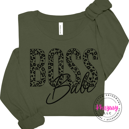 Boss Babe Leopard Long Sleeve Tee for Confident Women and Entrepreneurs