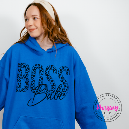 Boss Babe Leopard Graphic Hoodie Warm Gift for Female Entrepreneurs