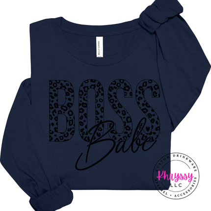 Boss Babe Leopard Long Sleeve Tee for Confident Women and Entrepreneurs