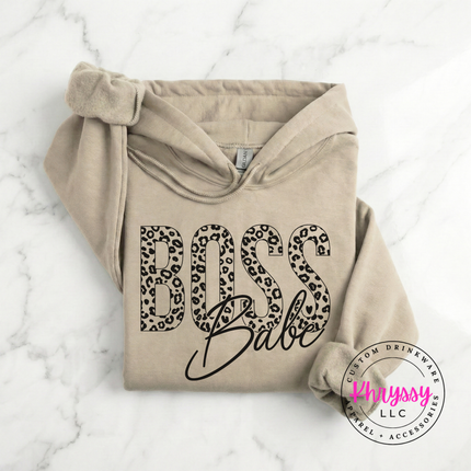Boss Babe Leopard Graphic Hoodie Warm Gift for Female Entrepreneurs