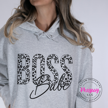 Boss Babe Leopard Graphic Hoodie Warm Gift for Female Entrepreneurs