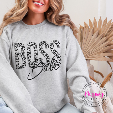 Boss Babe Leopard Crewneck Sweatshirt Cozy Gift for Women Leaders