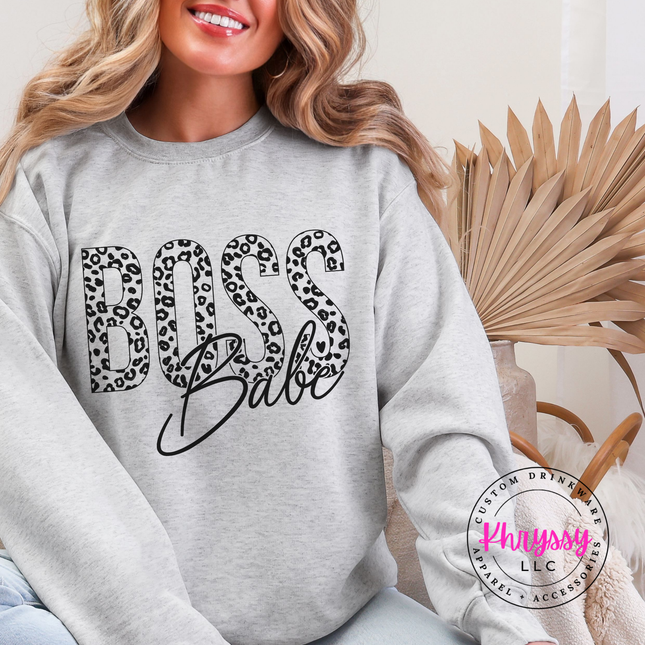 Boss Babe Leopard Crewneck Sweatshirt Cozy Gift for Women Leaders