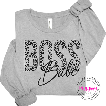 Boss Babe Leopard Long Sleeve Tee for Confident Women and Entrepreneurs