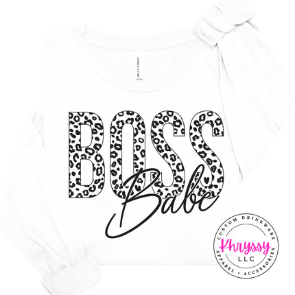 Boss Babe Leopard Long Sleeve Tee for Confident Women and Entrepreneurs
