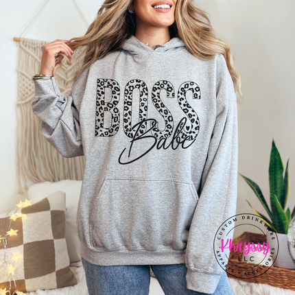 Boss Babe Leopard Graphic Hoodie Warm Gift for Female Entrepreneurs