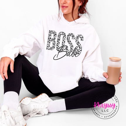Boss Babe Leopard Graphic Hoodie Warm Gift for Female Entrepreneurs