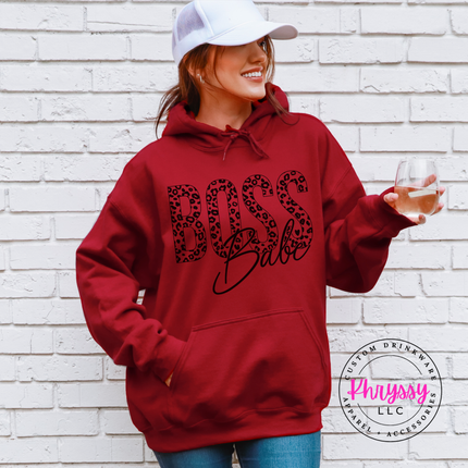 Boss Babe Leopard Graphic Hoodie Warm Gift for Female Entrepreneurs