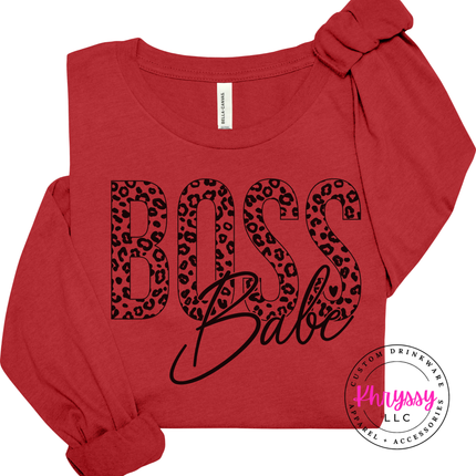 Boss Babe Leopard Long Sleeve Tee for Confident Women and Entrepreneurs