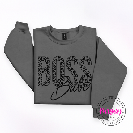 Boss Babe Leopard Crewneck Sweatshirt Cozy Gift for Women Leaders
