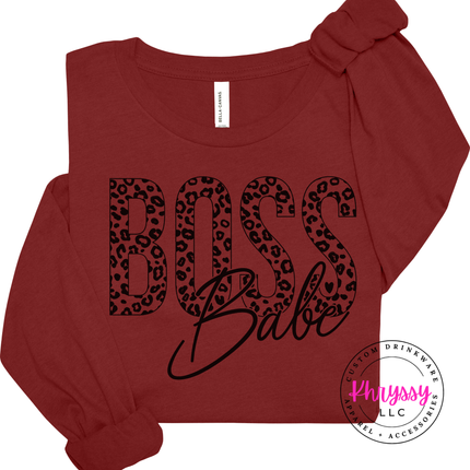 Boss Babe Leopard Long Sleeve Tee for Confident Women and Entrepreneurs