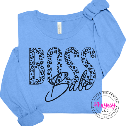 Boss Babe Leopard Long Sleeve Tee for Confident Women and Entrepreneurs