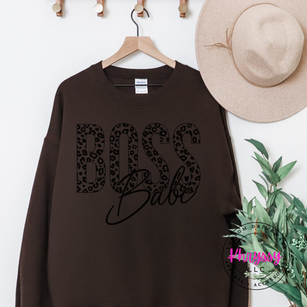 Boss Babe Leopard Crewneck Sweatshirt Cozy Gift for Women Leaders