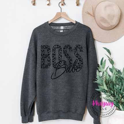 Boss Babe Leopard Graphic Hoodie Warm Gift for Female Entrepreneurs