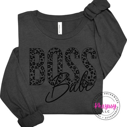 Boss Babe Leopard Long Sleeve Tee for Confident Women and Entrepreneurs