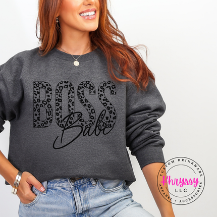 Boss Babe Leopard Crewneck Sweatshirt Cozy Gift for Women Leaders