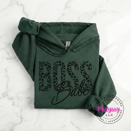 Boss Babe Leopard Graphic Hoodie Warm Gift for Female Entrepreneurs